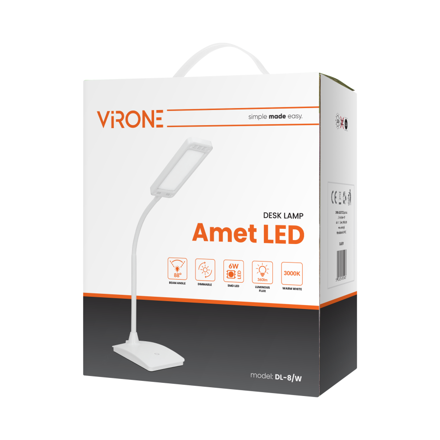 AMET LED DIM desk lamp with dimmer, 6W, 3000K, white
